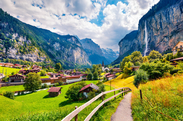 Waterfall In Lauterbrunnen Village Print 100% Australian Made Stretched Canvas Ready to Hang - CT-132