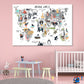 Kids Animal's World Map Print 100% Australian Made Stretched Canvas Ready to Hang - NK-131