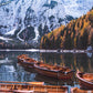 Lago di Braies Lake & Boats Scenery Print 100% Australian Made Stretched Canvas Ready to Hang - NT-131