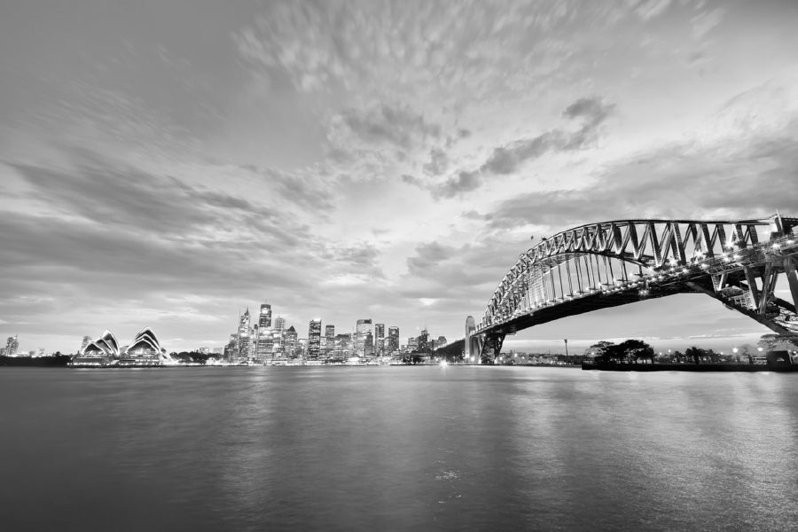 Panorama of Sydney Harbour B&W Print 100% Australian Made Stretched Canvas Ready to Hang - AU-131