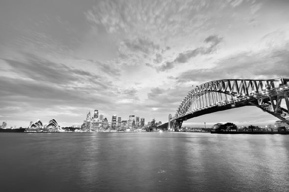 Panorama of Sydney Harbour B&W Print 100% Australian Made Stretched Canvas Ready to Hang - AU-131