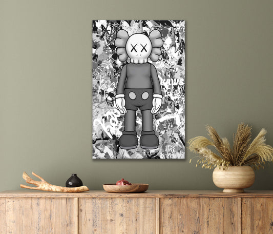 Black And White Graffiti Cartoon Figure with Sad Face Print 100% Australian Made 40x60cm Stretched Canvas Ready to Hang