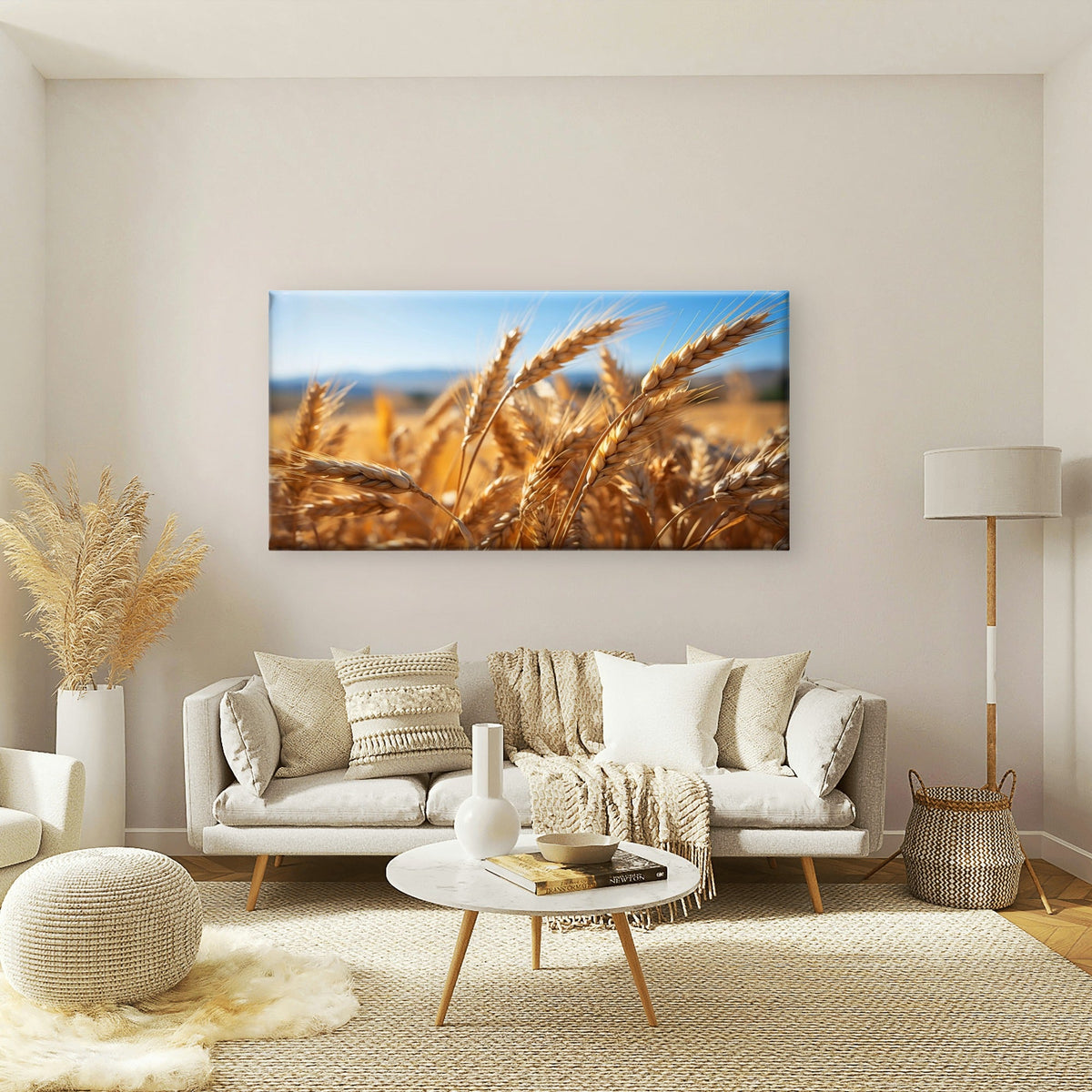 Ripe Harvest Wheat Ears Field Crop Wall Art Canvas Office Home Framed 80x45cm