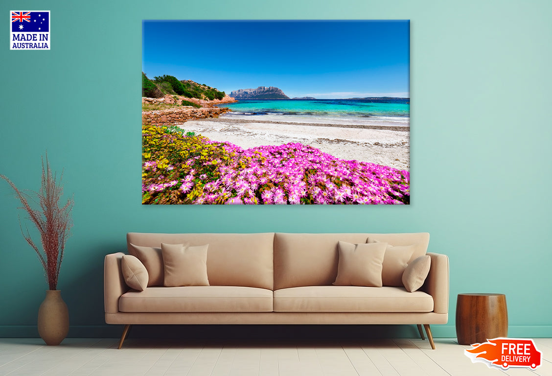 Azure Water With Rocks & Lots of Flowers Print 100% Australian Made Stretched Canvas Ready to Hang - BC-131