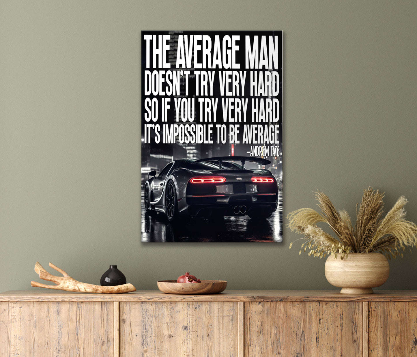 The Average Man Doesn't Try Very Hard, Words Black Sports Car Print 100% Australian Made 40x60cm Stretched Canvas Ready to Hang