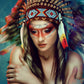 Headdress Native Warrior Girl Closeup Print 100% Australian Made Stretched Canvas Ready to Hang - BO-131