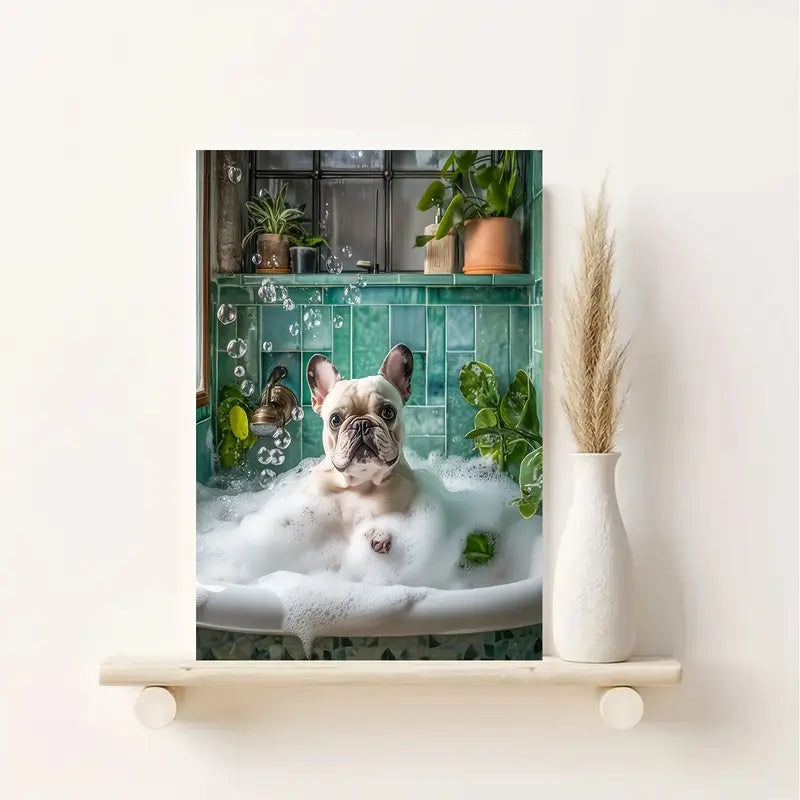 French Bulldog Bathtub Canvas Wall Art Print 100% Australian Made 40x60cm Stretched Canvas Ready to Hang