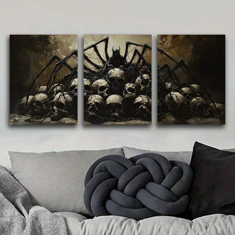 3pcs Spider and Bone Design Metal Print Ready to Hang Art