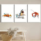 3pcs Funny Shark, Cute Crab & Coastal Lobster Metal Print Ready to Hang Art
