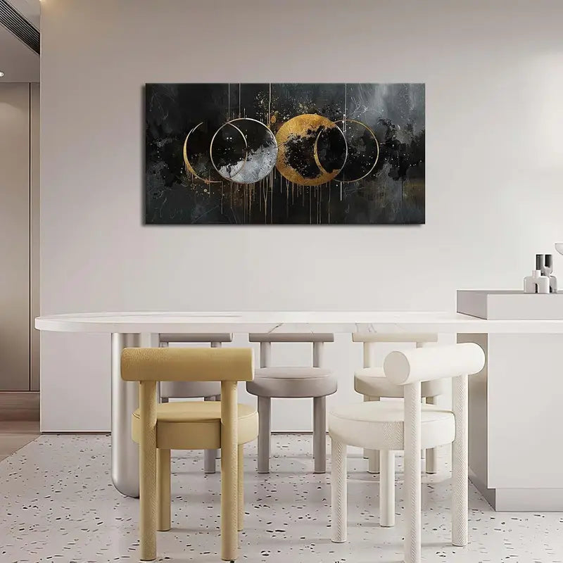 Abstract Sun Moon Black Golden Wall Art canvas office home room framed 120x60cm
