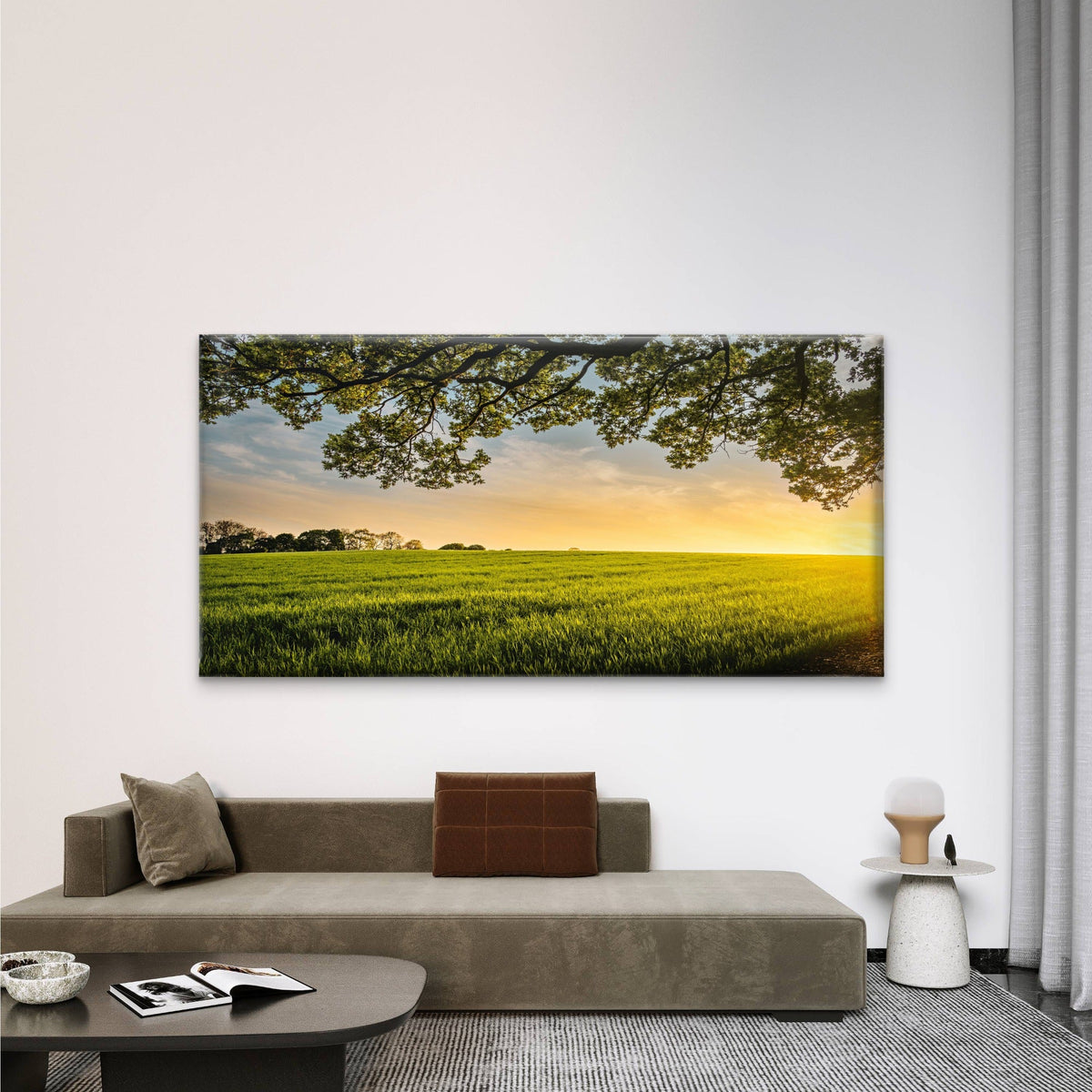 Sunset Over A Field Wall Art Canvas Office Home Room Framed 80x45cm