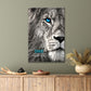 Black And White Of A Lion With Blue Eyes Print 100% Australian Made 40x60cm Stretched Canvas Ready to Hang