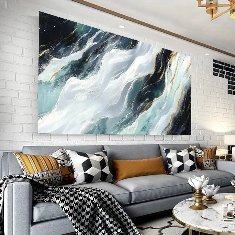Abstract with Teal Blue & Golden Accents Wall Art wall canvas office home room framed 120x60cm