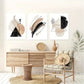 3pcs Abstract Geometric Beige, Golden, and Black Metal Print Ready to Hang Art