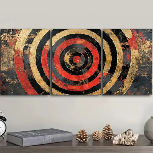3pcs Red Concentric Circles Design Metal Print Ready to Hang Art