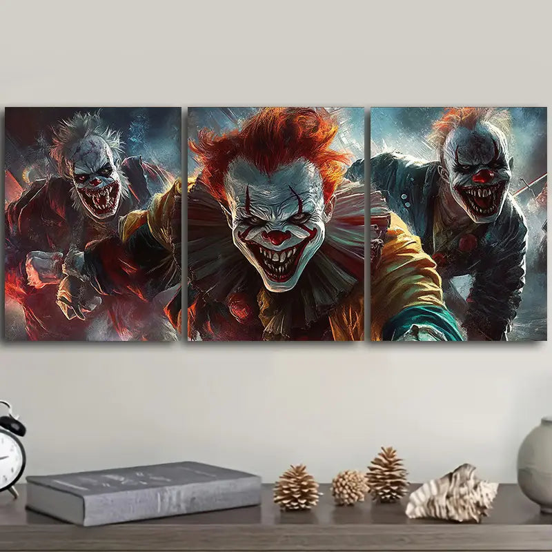 3pcs Vibrant Clown Trio Metal Print Ready to Hang Art