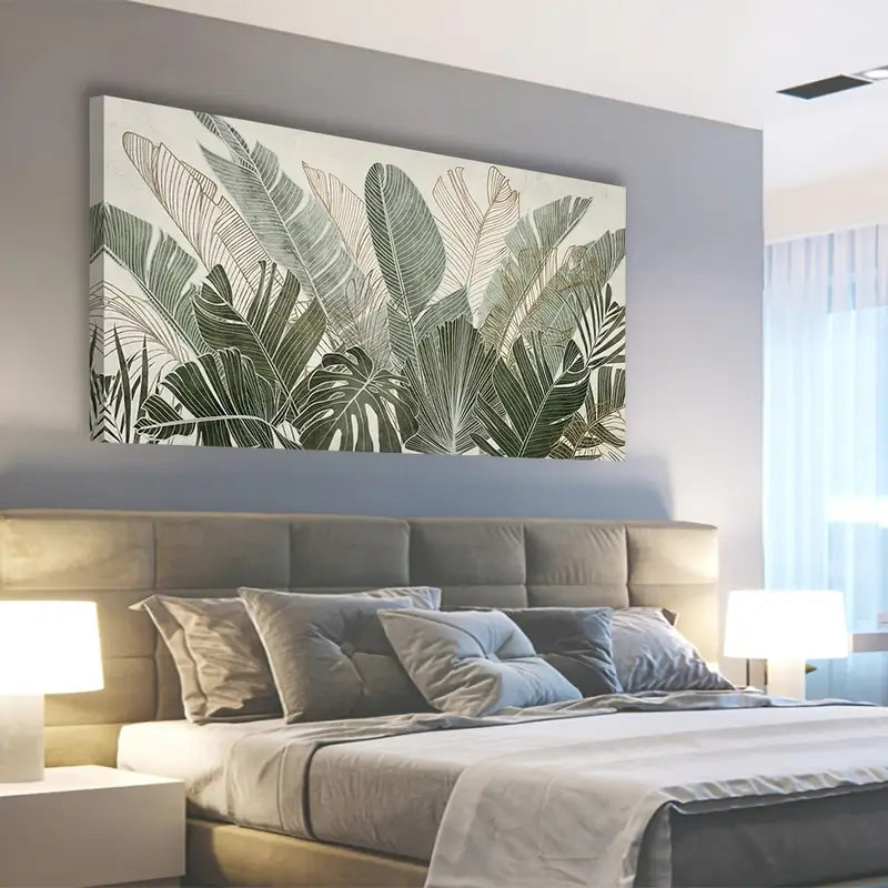 Green Leaf Tropical Plants Leaves Nature Botanical Wall Art canvas office home room framed 120x60cm