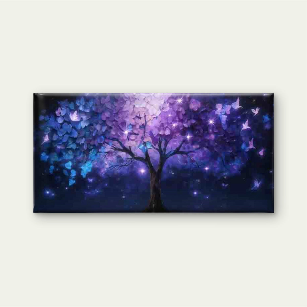 Purple Tree And Butterfly Night Wall Art Canvas Office Home Room Framed 120x60cm