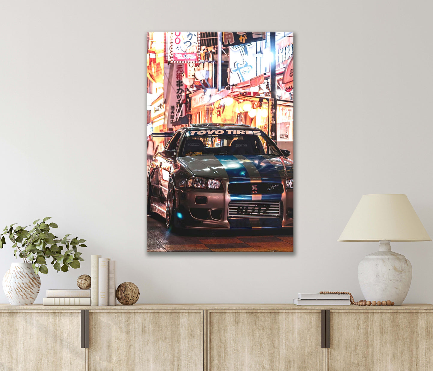 Vintage Night View of Car Parked on The Side of Street Print 100% Australian Made 40x60cm Stretched Canvas Ready to Hang