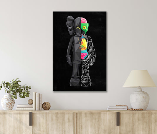 Black Graffiti of Cartoon Character & Colorful Anatomy Print 100% Australian Made 40x60cm Stretched Canvas Ready to Hang