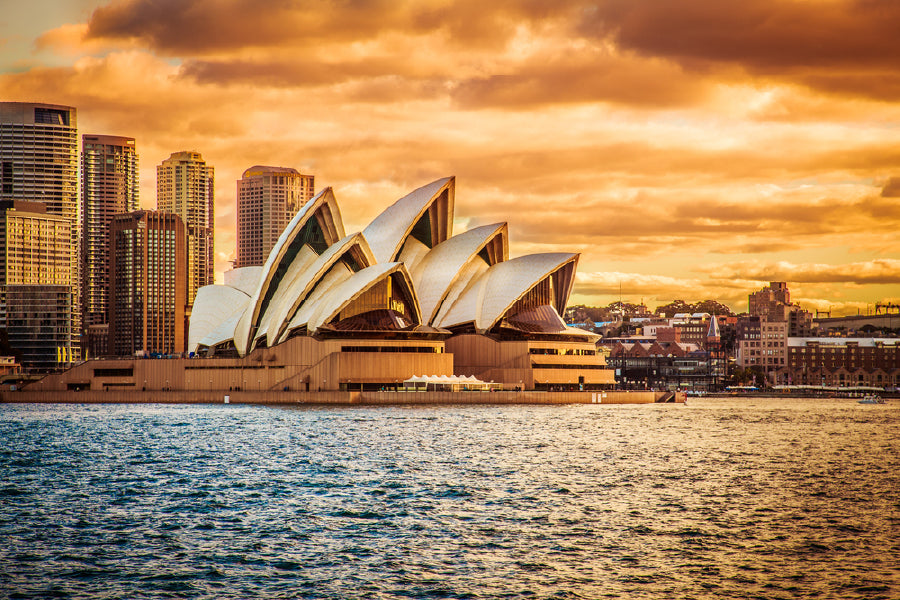 Opera House Sky line View Sunset Print 100% Australian Made Stretched Canvas Ready to Hang - AU-132