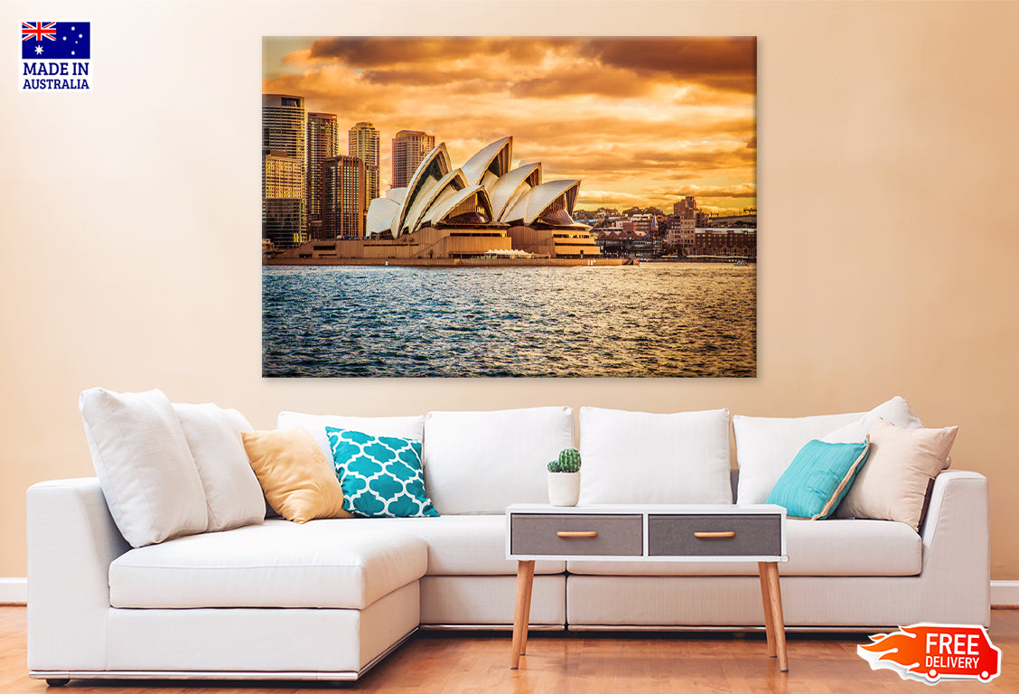 Opera House Sky line View Sunset Print 100% Australian Made Stretched Canvas Ready to Hang - AU-132