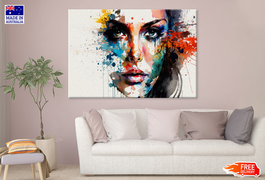 Abstract Woman Face Closeup Painting Print 100% Australian Made Stretched Canvas Ready to Hang - FS-132