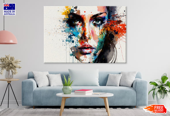 Abstract Woman Face Closeup Painting Print 100% Australian Made Stretched Canvas Ready to Hang - FS-132