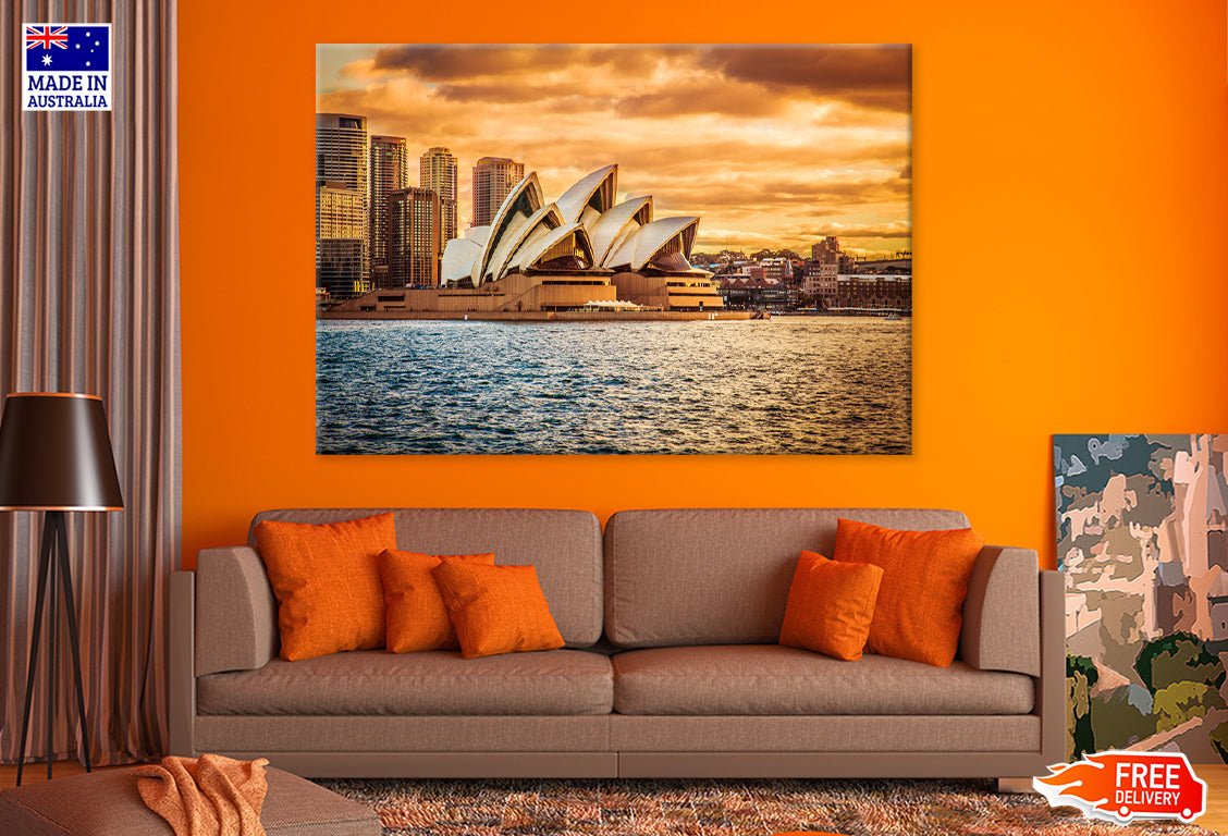 Opera House Sky line View Sunset Print 100% Australian Made Stretched Canvas Ready to Hang - AU-132