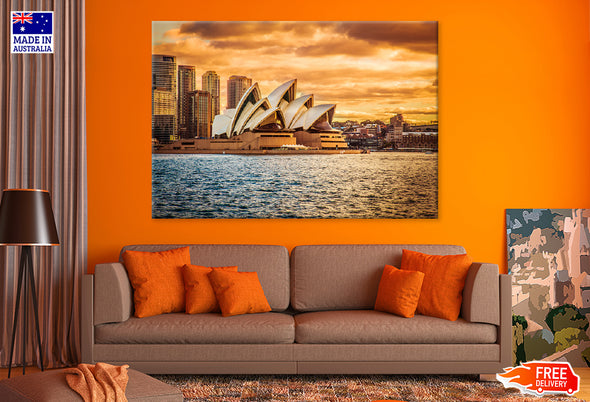 Opera House Sky line View Sunset Print 100% Australian Made Stretched Canvas Ready to Hang - AU-132