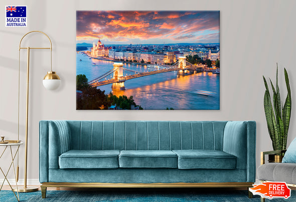 Chain Bridge in Pest City Print 100% Australian Made Stretched Canvas Ready to Hang - CT-133