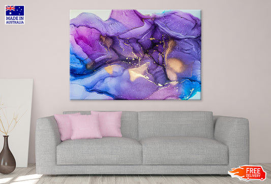 Purple Blue & Gold Abstract Print 100% Australian Made Stretched Canvas Ready to Hang - AB-132