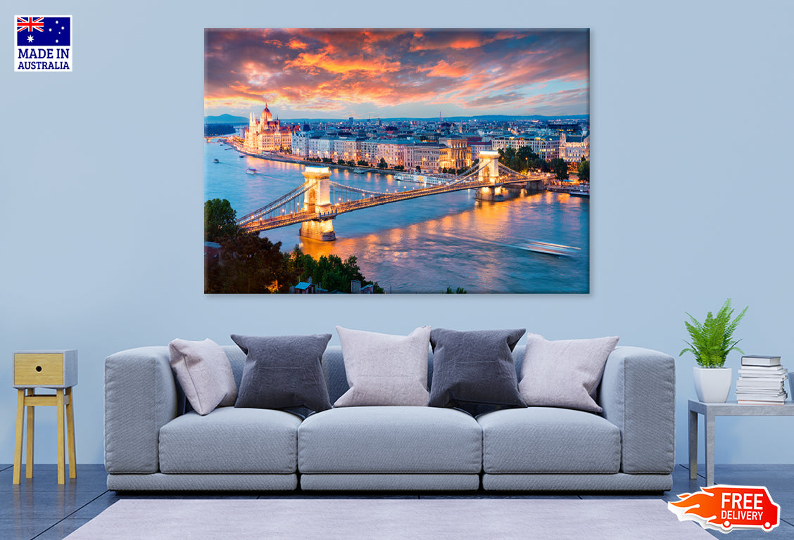 Chain Bridge in Pest City Print 100% Australian Made Stretched Canvas Ready to Hang - CT-133