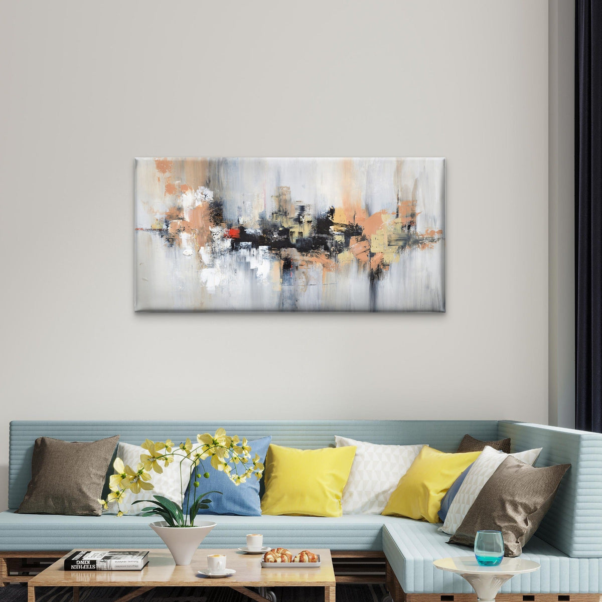 Modern Neutral Palette Block Wall Art Canvas Office Home Room Framed 120x60cm