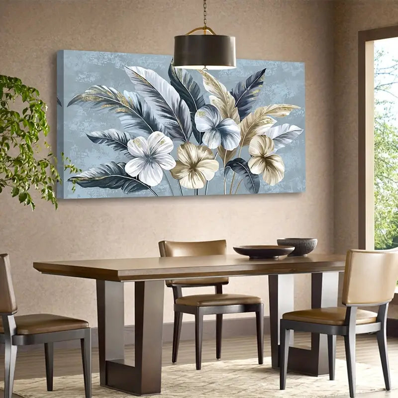 Tropical Botanical White and Yellow Floral Wall Art canvas office home room framed 120x60cm
