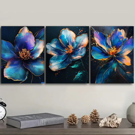 3pcs Colorful Metallic Flowers Metal Print Ready to Hang Art