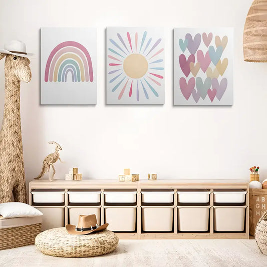 3pcs Colorful Bohemian Pink Rainbow Sun Painting Pattern Metal Print Ready to Hang Art
