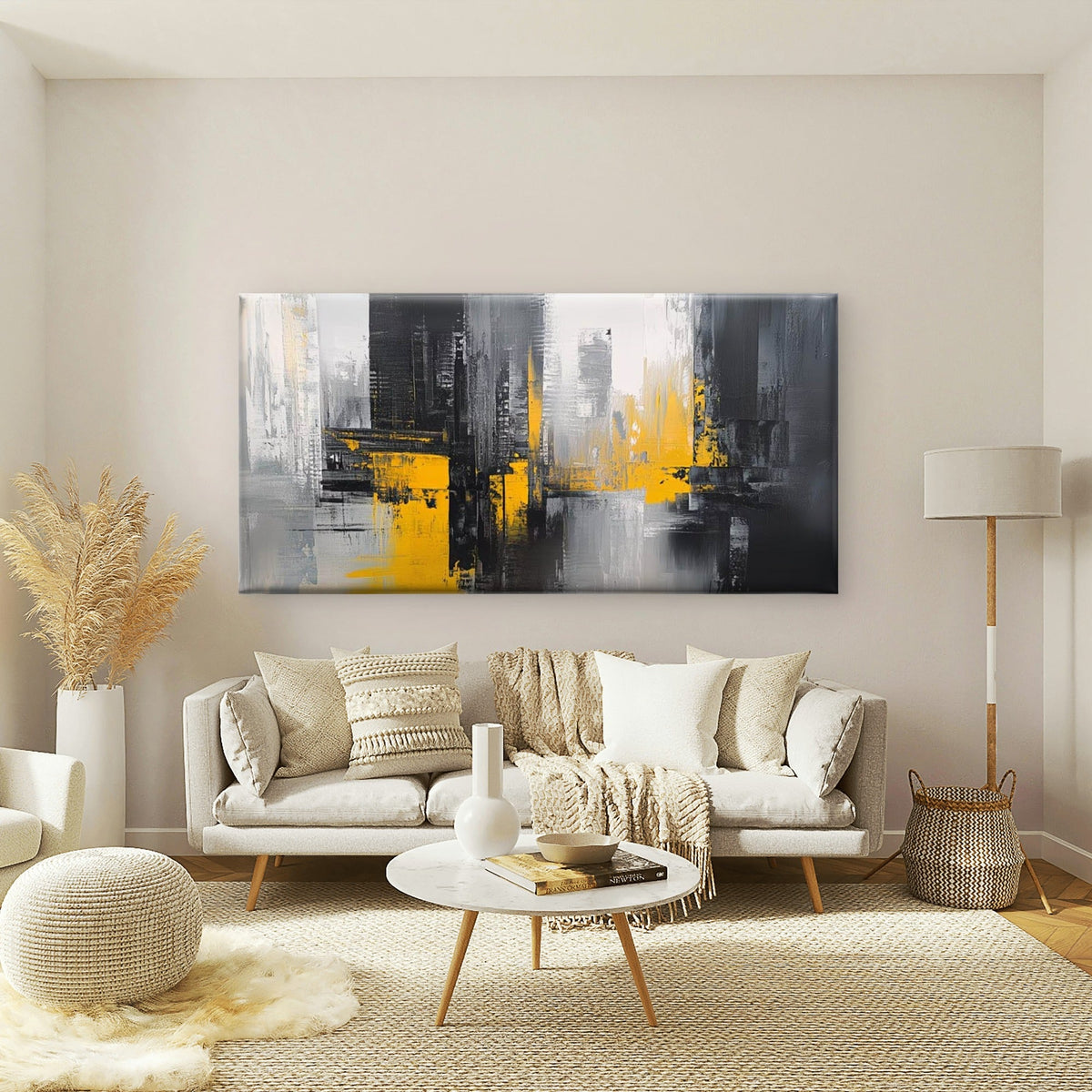 Gold Strikes Through Gray Wall Art Canvas Office Home Room Framed 120x60cm