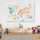 Animals World Map For Kids Print 100% Australian Made Stretched Canvas Ready to Hang - NK-133