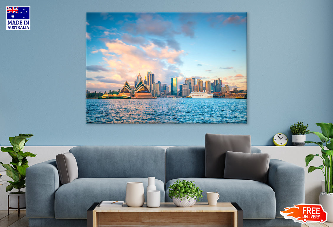 Downtown Sydney Skyline in Australia At Twilight Print 100% Australian Made Stretched Canvas Ready to Hang - AU-133