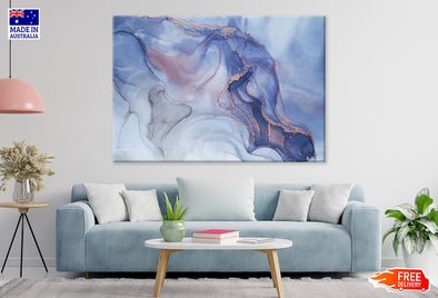 Grey & Blue Fluid Abstract Print 100% Australian Made Stretched Canvas Ready to Hang - AB-133