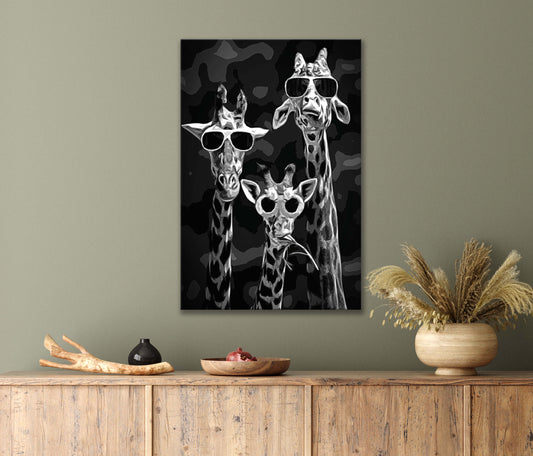 Three Wild Life Fashion Giraffes Rocking Sunglasses Print 100% Australian Made 40x60cm Stretched Canvas Ready to Hang