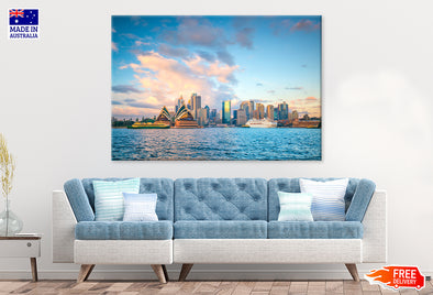 Downtown Sydney Skyline in Australia At Twilight Print 100% Australian Made Stretched Canvas Ready to Hang - AU-133