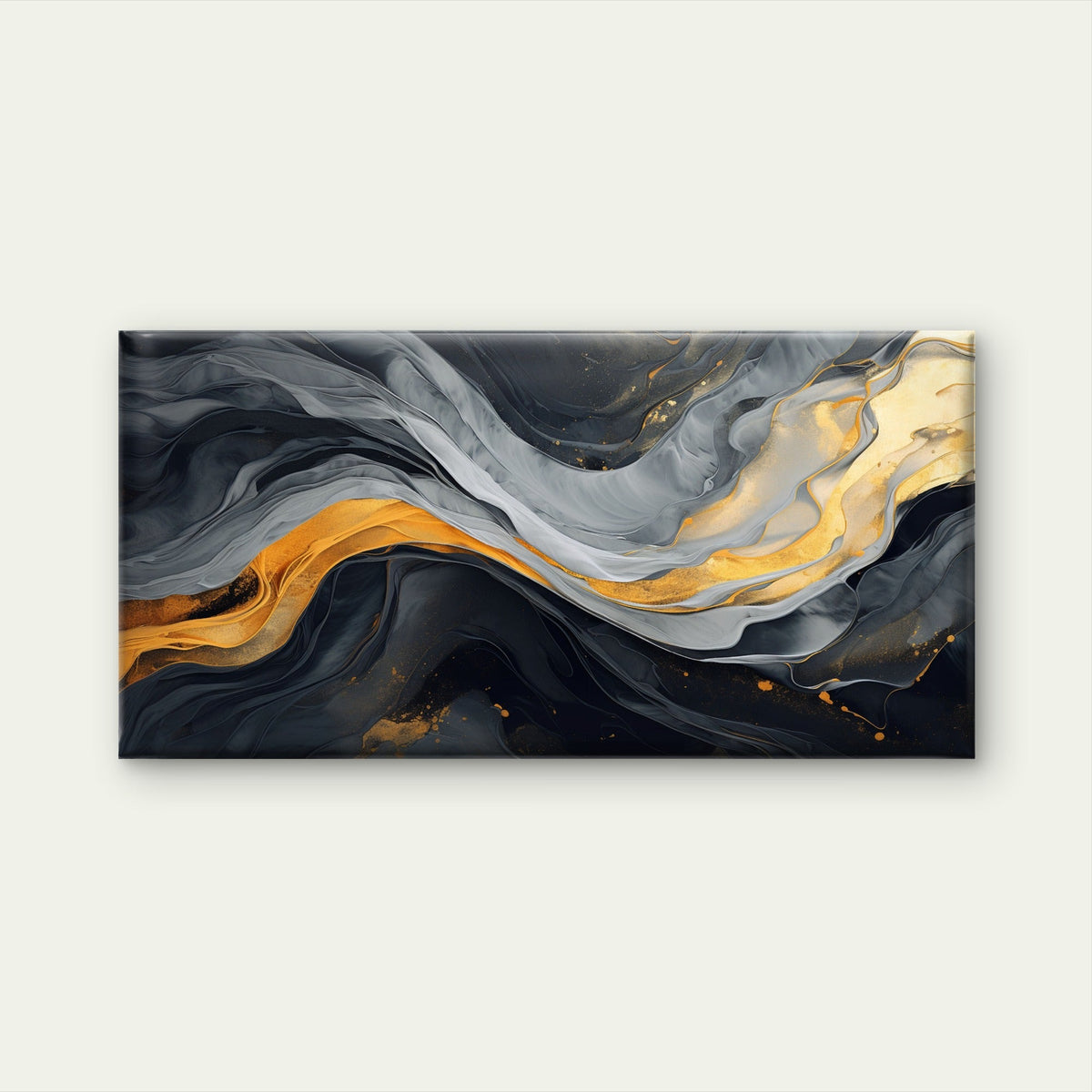 Modern Gold Marble Liquid Ink Wall Art Canvas Office Home Room Framed 80x45cm