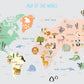 Animals World Map For Kids Print 100% Australian Made Stretched Canvas Ready to Hang - NK-133