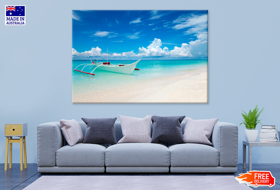 White Boat on Tropical Bantayan Island Print 100% Australian Made Stretched Canvas Ready to Hang - BC-133