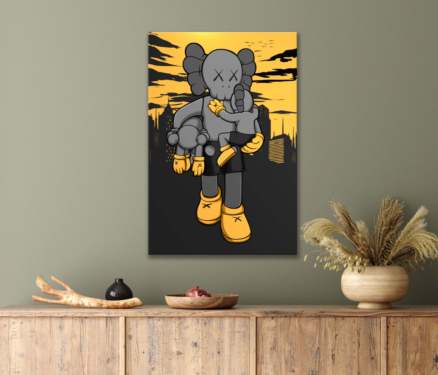 Comic Illustration of Cuddling Classic Cartoon Figures Print 100% Australian Made 40x60cm Stretched Canvas Ready to Hang