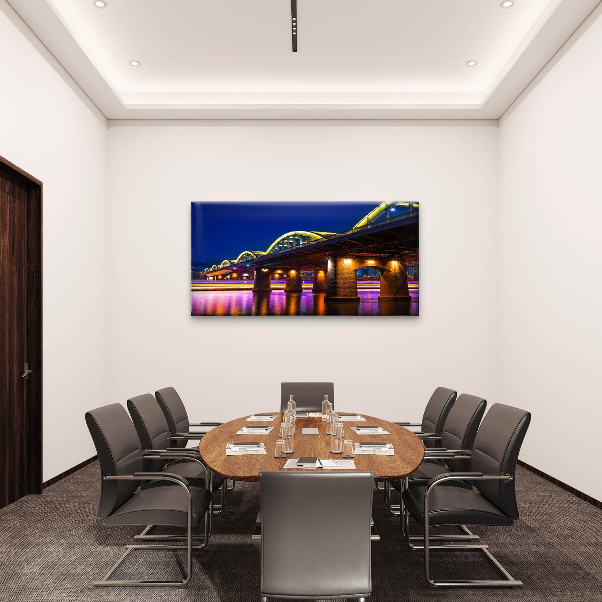 Hangang Bridge Night Seoul South Korea Wall Art Canvas Office Home Room Framed 80x45cm