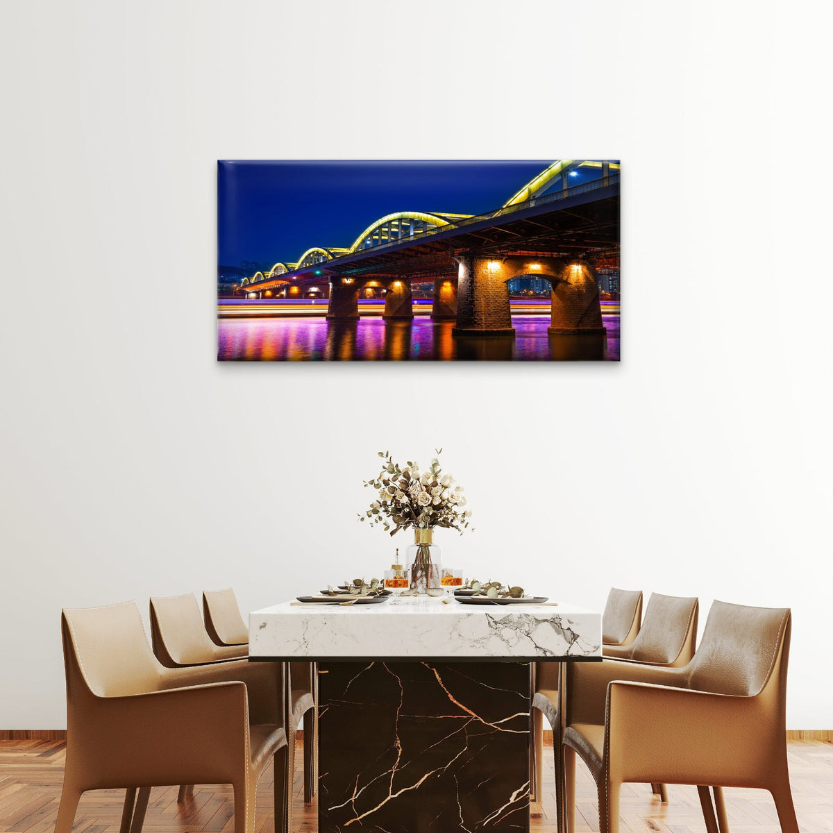 Hangang Bridge Night Seoul South Korea Wall Art Canvas Office Home Room Framed 80x45cm