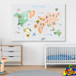 Animals World Map For Kids Print 100% Australian Made Stretched Canvas Ready to Hang - NK-133